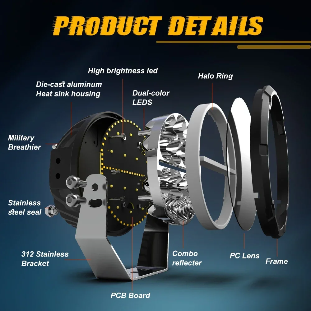 HAOLIDE 6.5inch round LED Work Light Dual Color 6000k 3500k DRL High and  Low Beam for Offroad Car SUV Tuck 12V 24V off-road use