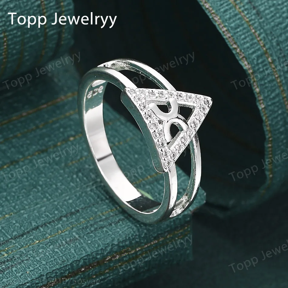 Elegant 925 Sterling Silver Beautiful 7-10# Luxury Triangle Zircon Ring Fashion Women Charm Party Christmas Gift Jewelry