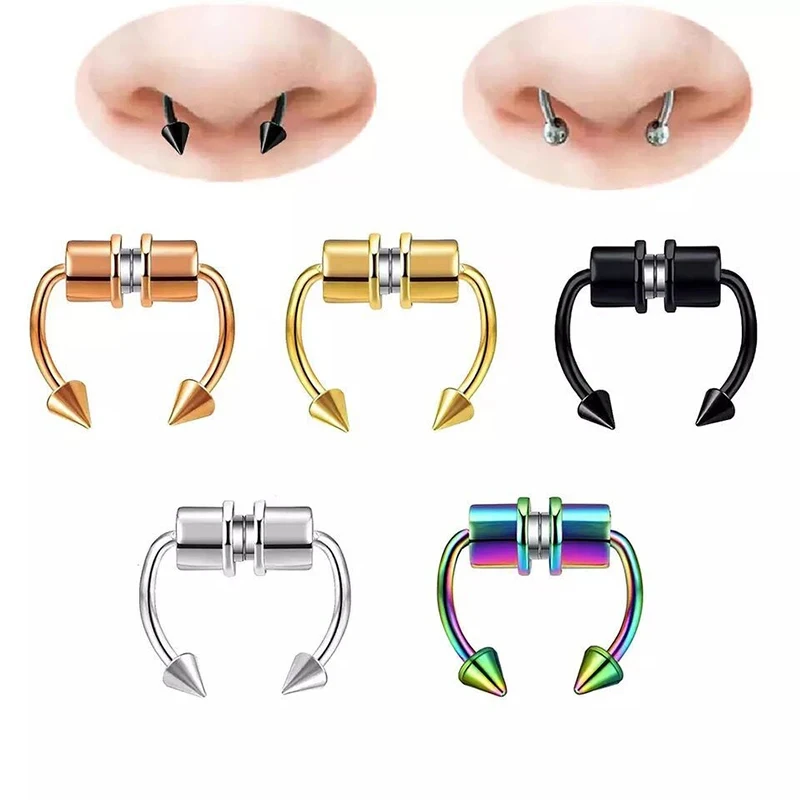 1/2/3pcs Fake Piercing Nose Ring Hoop Septum Non Piercing Nose Clip Rock HipHoop Stainless Steel Magnet Fashion Punk Body Women view 5