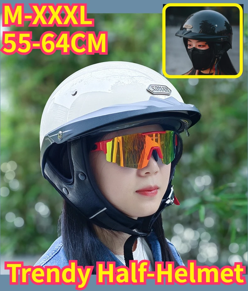 

Motorcycle Open Face Helmet Inner Visor Retro Summer Helmet Men Women All Seasons Adjustable DOT Approved 소두핏 레트로 헬멧