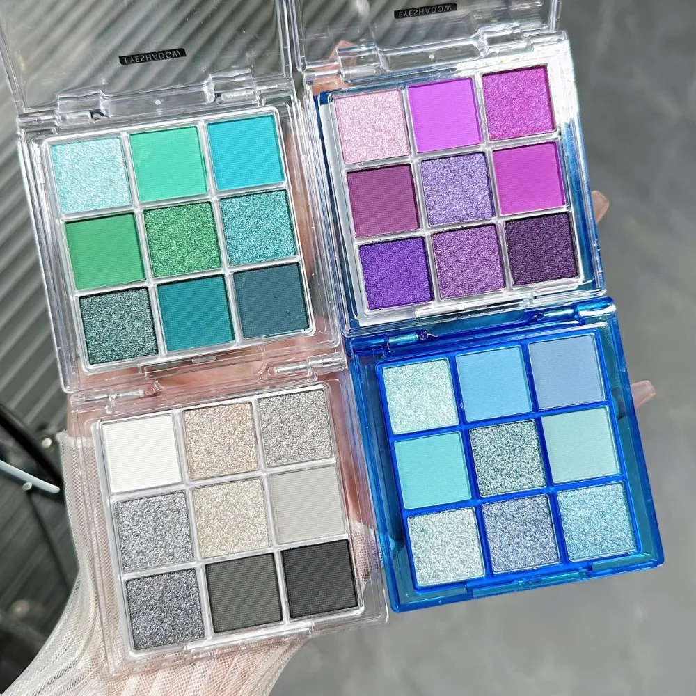 9 Colors Blue Eyeshadow Palette Matte Pearlescent Waterproof Eyes Pigments Powder Smoke Purple Green Eye Shadow Palette Makeup