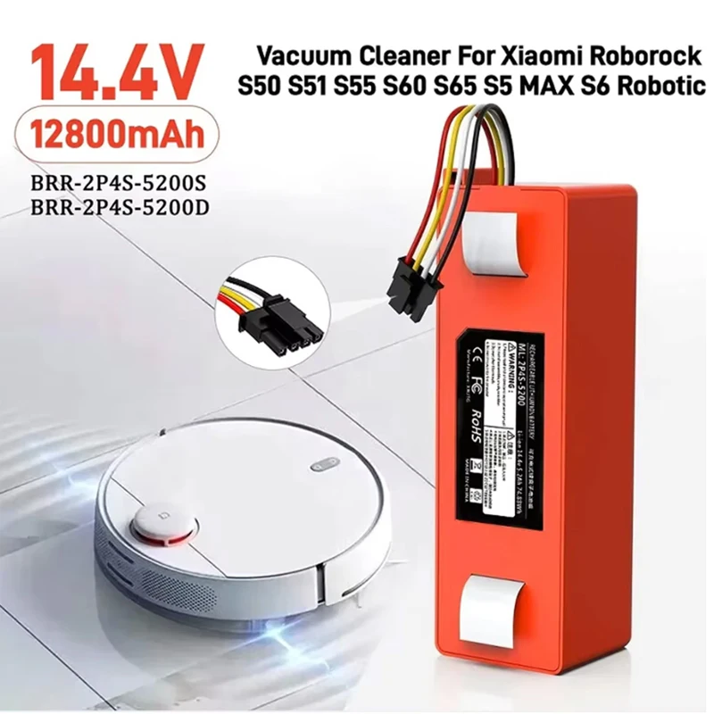 Lithium Replacement Battery 14.4V 6500mAh for Xiaomi Roborock S4/S5/S6/S7/Q5/Q5 Max/Q7 Max/V Ultra Pure/E20/T6 Robot Vacuum