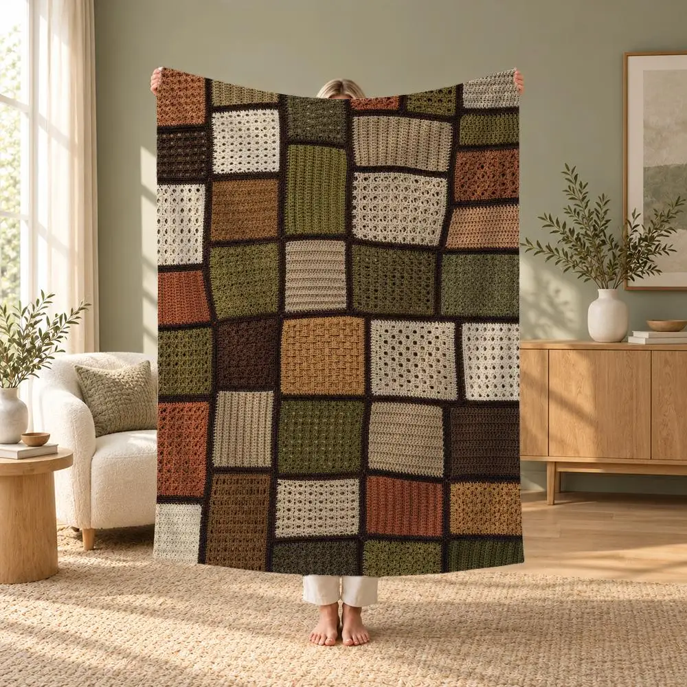 intage Geometric Patchwork Plaid Throw Flannel Throw Blanket for Travel & Office, Warm Outdoor Custom Bedspread, Ideal Gift