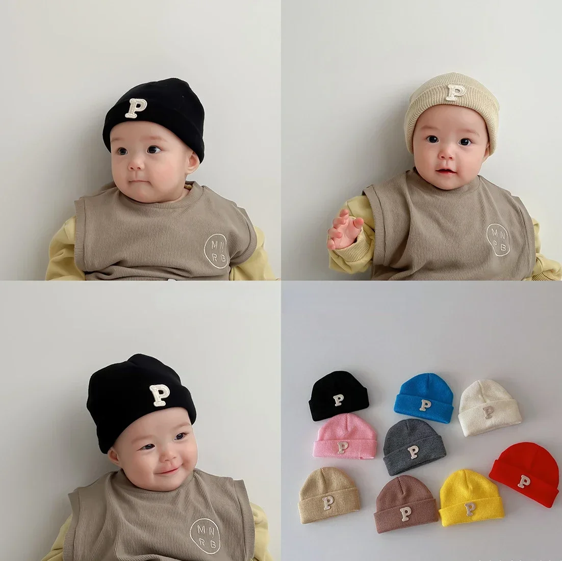 Gorros de lana tejidos para niños de moda coreana, gorros de color sólido para bebés recién nacidos, gorros para niños y niñas, accesorios para