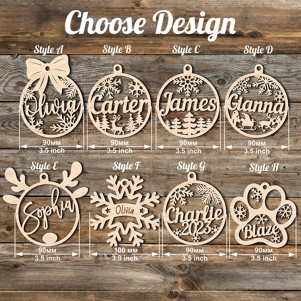 

Custom Family Christmas Ornaments Laser Engraved Wood Tree Decor Personalized Xmas Bauble with Names Gift Tags for Couple