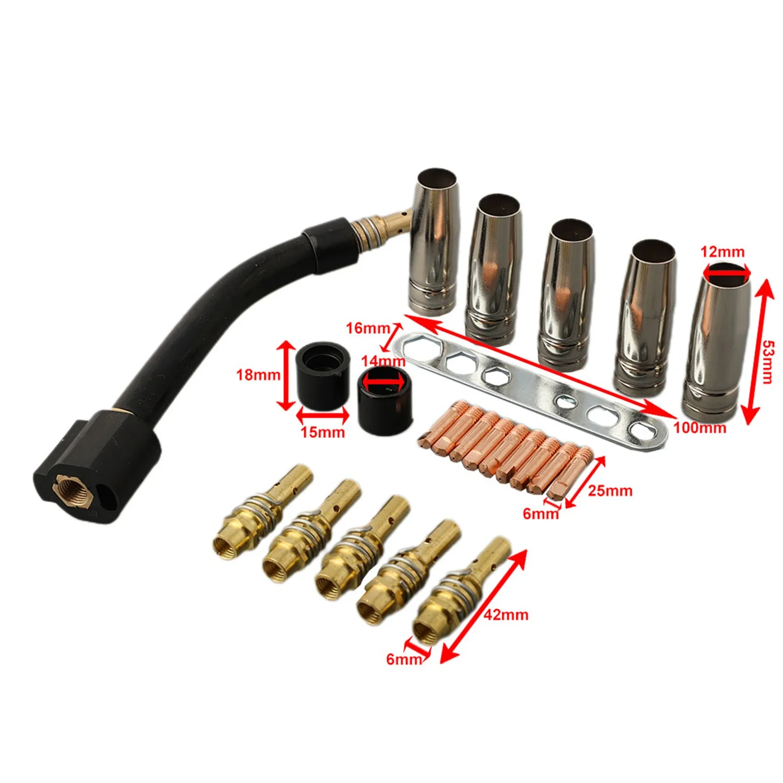 Kit de soplete de soldadura para el hogar, soporte de piezas M6 MIG/MAG, piezas de desgaste de punta suave, 0,8mm, 24 unids/set, cilindro de contacto nuevo