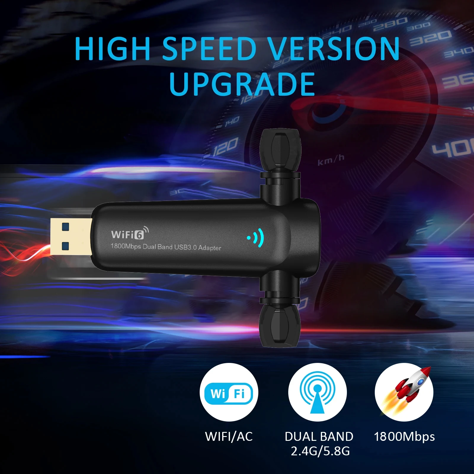 PIX-LINK AX1800 WiFi6 هوائيات مزدوجة محول USB لاسلكي عالي الكسب واي فاي أسرع مع MU-MIMO إعداد سهل UAX06