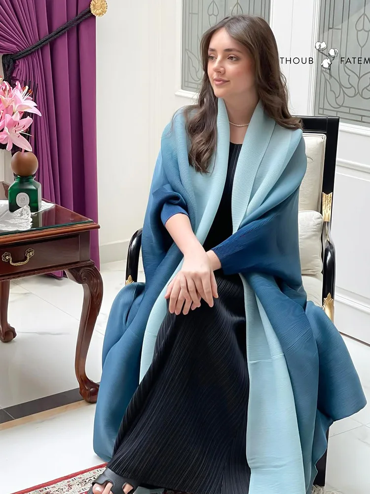 

Женский плиссированный халат Miyaki Miyake, большой халат, блузка, плиссированный свитер Miyake, супер свободный рукав «летучая мышь», консервативный, повседневный, элегантный, пояс, бретели, облегающий крой, контрастные цвета