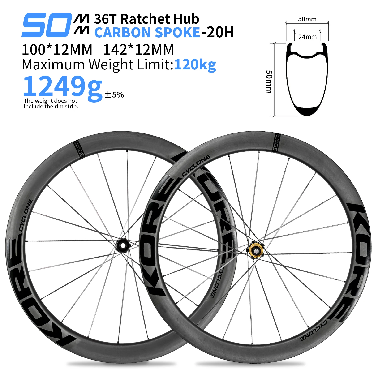 KORE Carbon-Speichenräder 700C Rennrad-Laufradsatz Tubeless Scheibenbremse 36T/60T HG XDR Nabe 1199g Carbon-Felge Rennrad-Laufradsatz