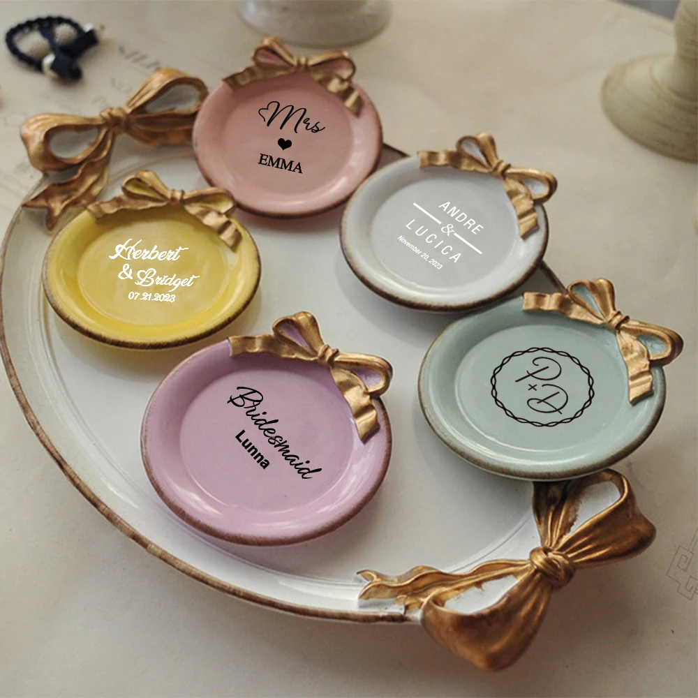 Personalized Custom Mini Creative Coaster Dessert Plate Round Bow Jewelry Ornament Handicraft Plate Fruit Dessert Snack Dishes