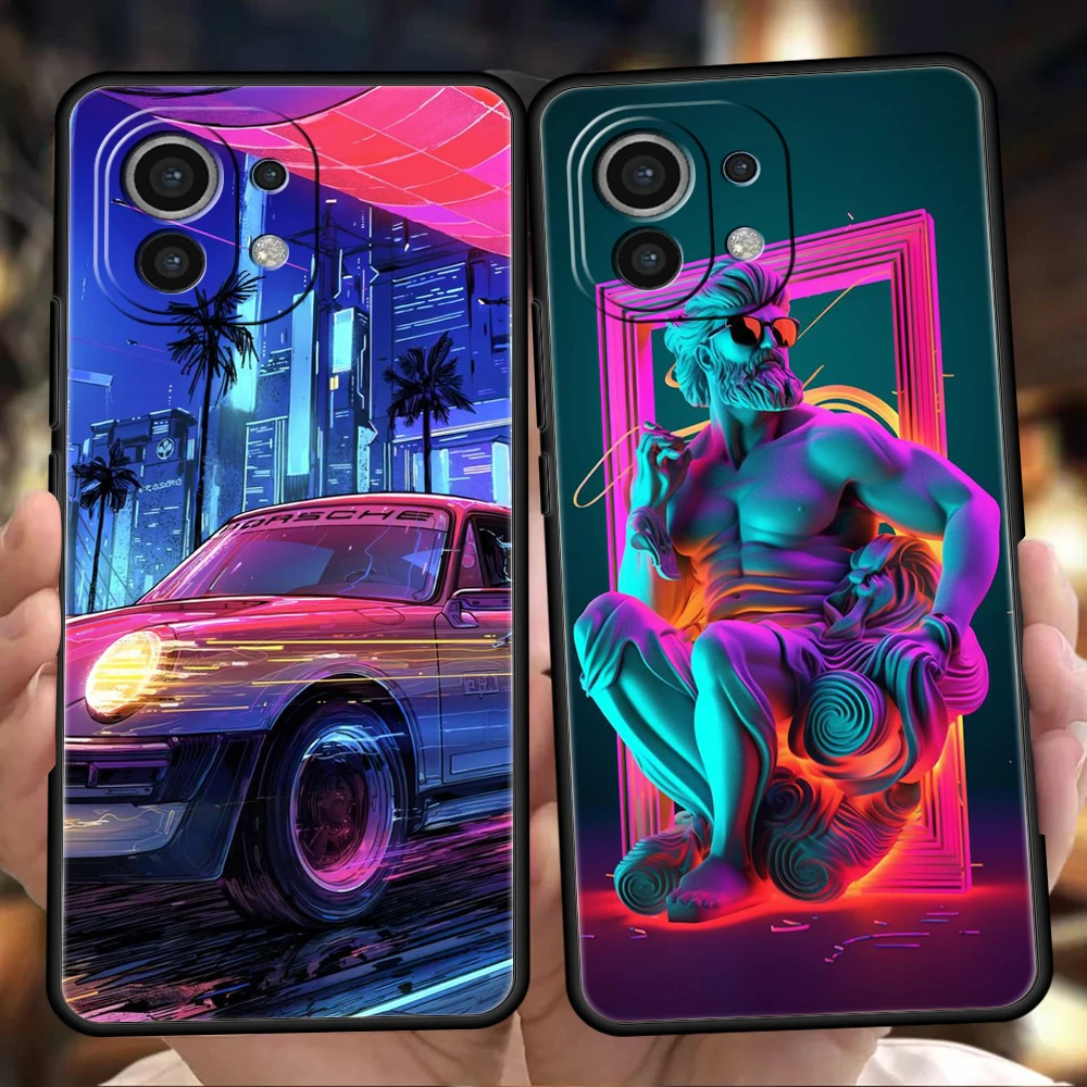 Synthwave Retro Phone Case for Xiaomi Poco C51 F3 X3 X4 GT NFC M3 M4 M5 Mi 13 12 11 Ultra 12T Pro Lite 5G Silicone Cover Capas