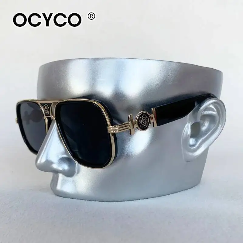 OCYCO 2026 Neue Stylische Eckige Sonnenbrille für Damen und Herren Schwarzer Goldrahmen Blumendesign UV400-Schutz Modische Eyewear