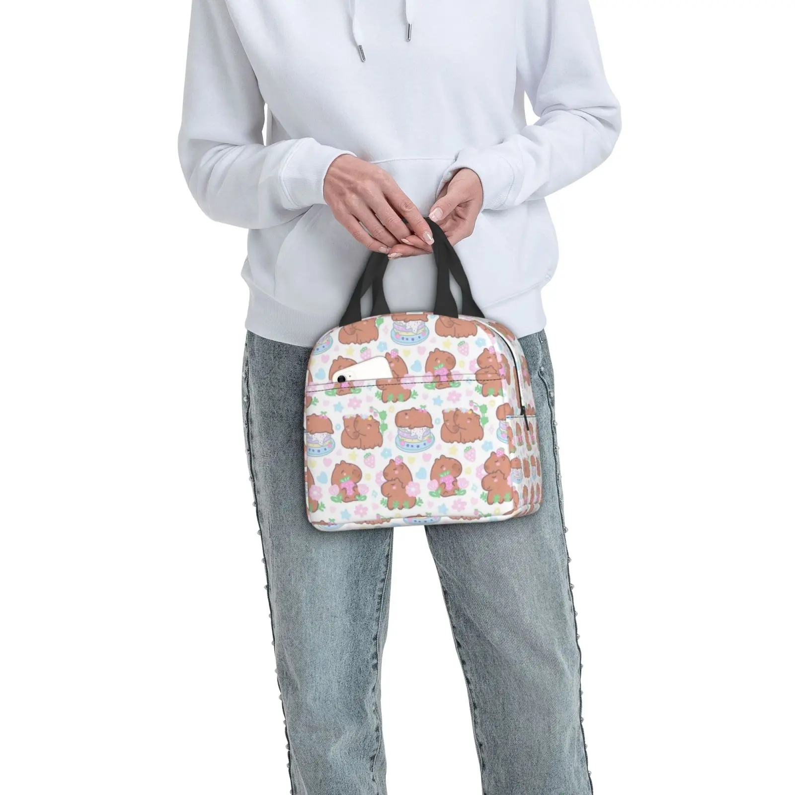 Cute Cartoon Capybara Series Pattern Insulated Lunch Box Leak-proof Thermal Cooler Lunch Bag for Men Women Kids Work Trip Picnic