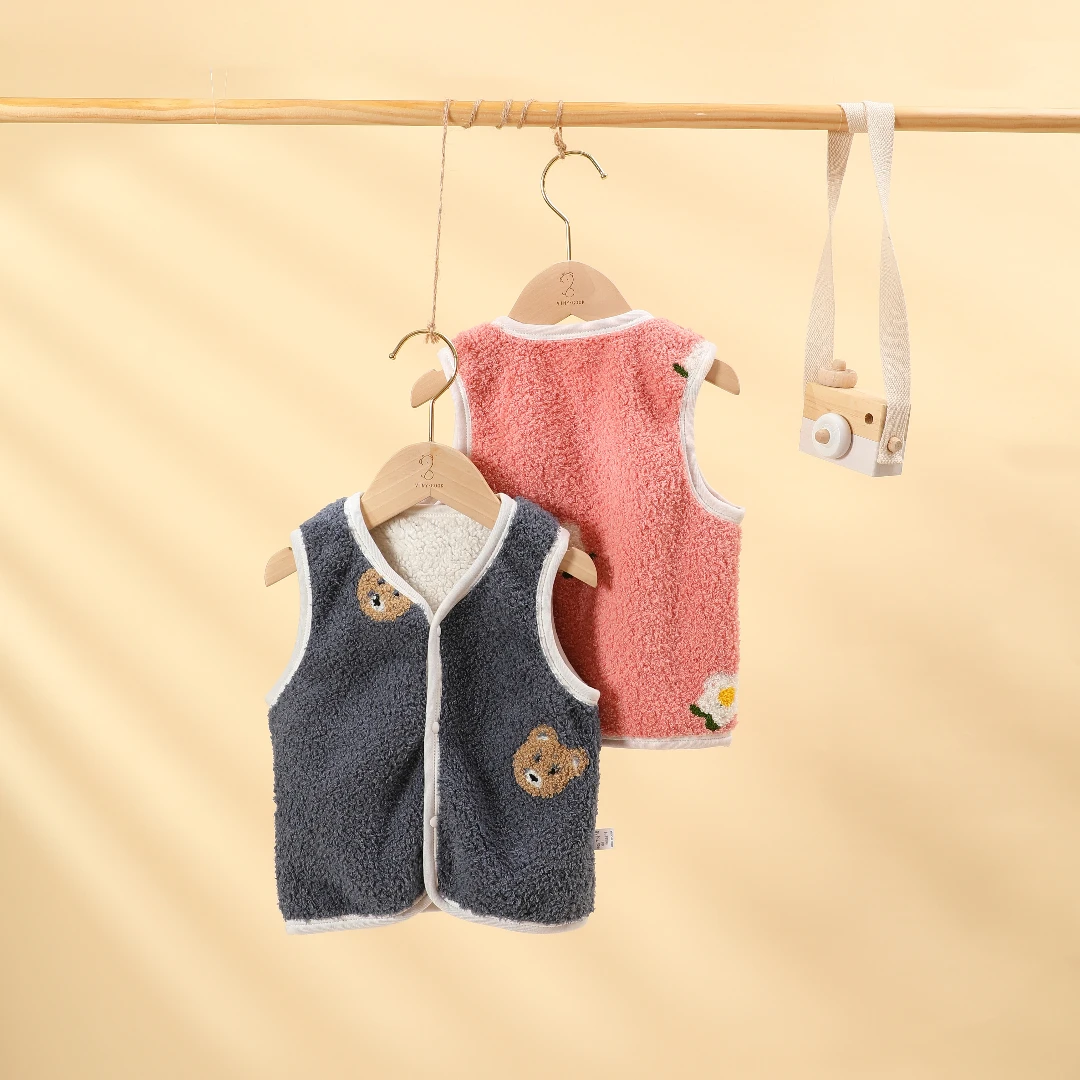 

Autumn Winter Infant Toddler Baby Fleece Warm Vest Tops Newborn Baby Bear Embroidery Velvet Waistcoat Sleeveless Jacket Outwear