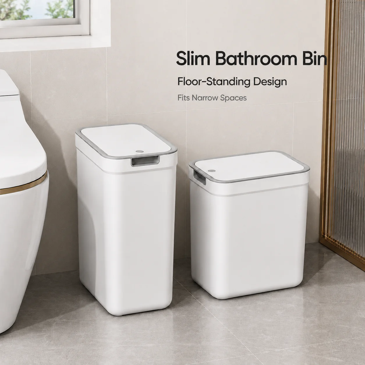Narrow Rectangular Plastic Waste Bin With Press Lid Household Garbage Container For Bathroom Living Room Indoor Use