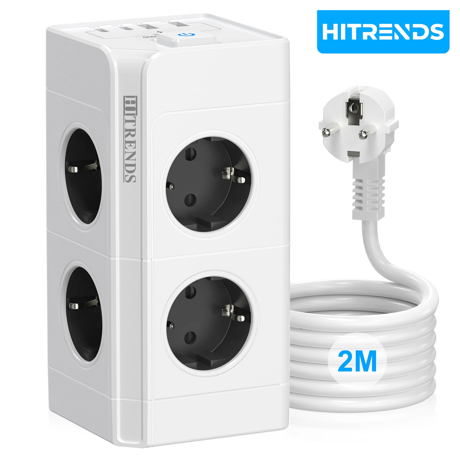 

Многофункциональный сетевой адаптер HITRENDS 12 в 1 с 8 розетками, 2 USB и 2 Type-C, удлинитель 2 м, адаптер для розеток европейского стандарта.