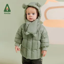 Amila Baby Children Down Jacket 2024 Winter New Multicolour Hooded Fleecing Cosy Cute Warm  Baby Clothing