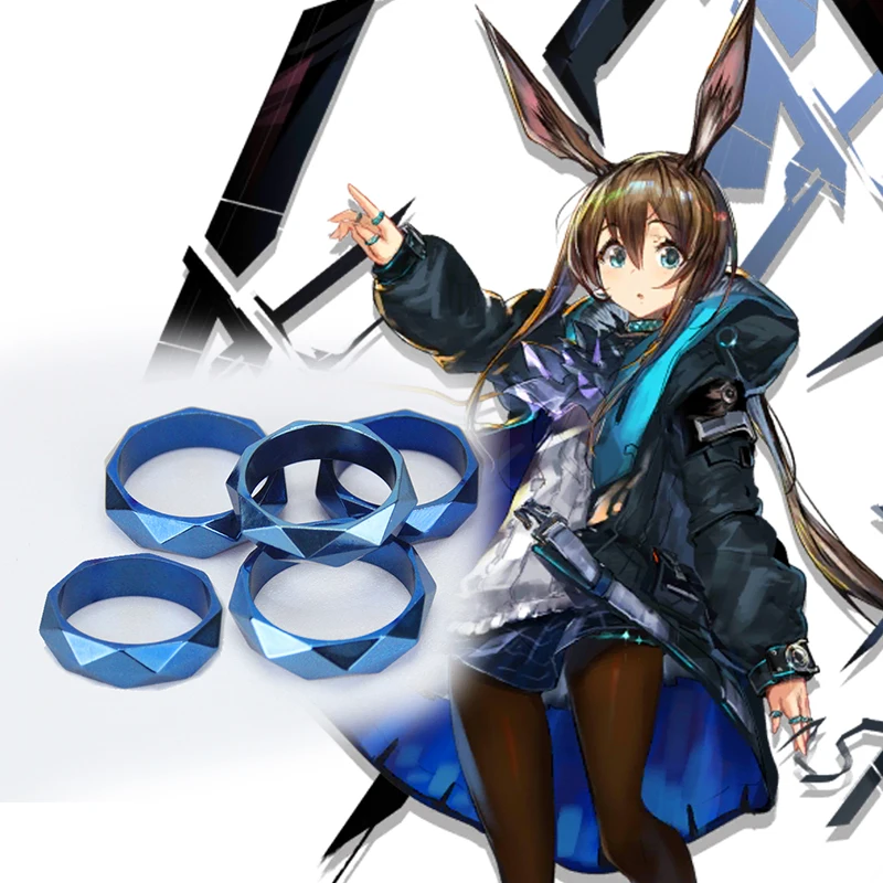 Blue Titanium Steel Amiya Ring Cosplay Prop Alya Diamond Pattern Ring Fashionable Cosplay Accessories