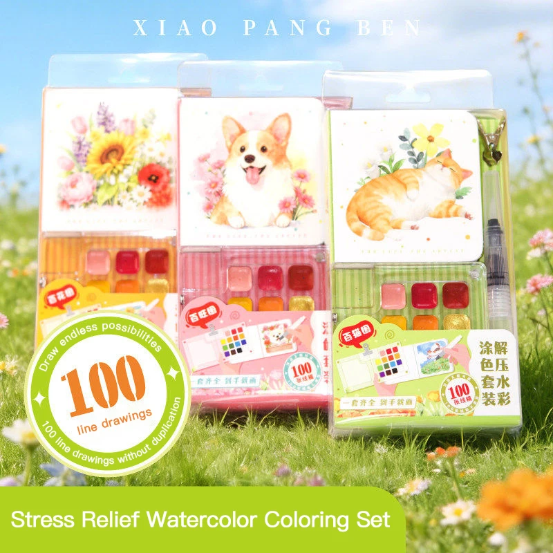 15 Colors Watercolor Paint Box Set Portable Pocket Watercolor Paint Palette with Clip for Students Travel Sketching Art Supplies