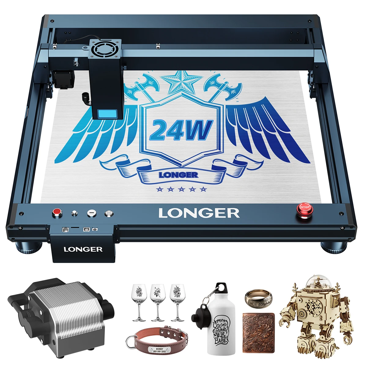 Longer Laser B1 Engraver with Auto Air Assist, 24W Output Laser Cutter, for Wood and Metal, Paper, Acrylic, Glass, Leather