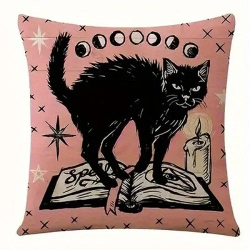 1PC 2D Flat Pink Gothic Witchy Halloween Throw Pillow Covers Spooky Season Home Decor No Pillow Core Unreal Embroidery