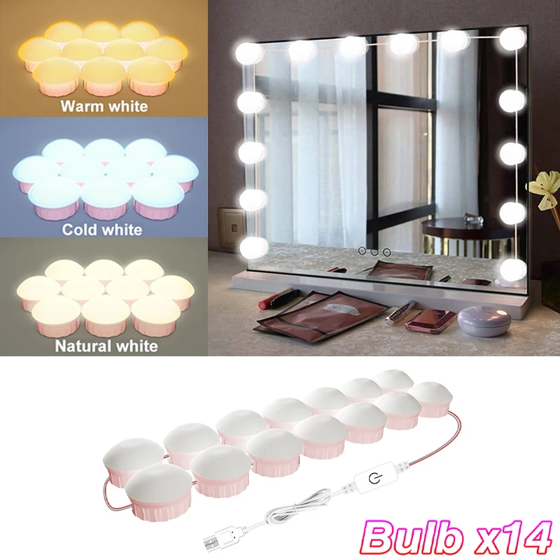 Makeup Mirror Night Lights USB Vanity Lamp Hollywood Bulb Dimmable Sensor Light for Wall Dressing Table Bedroom Decor Lighting