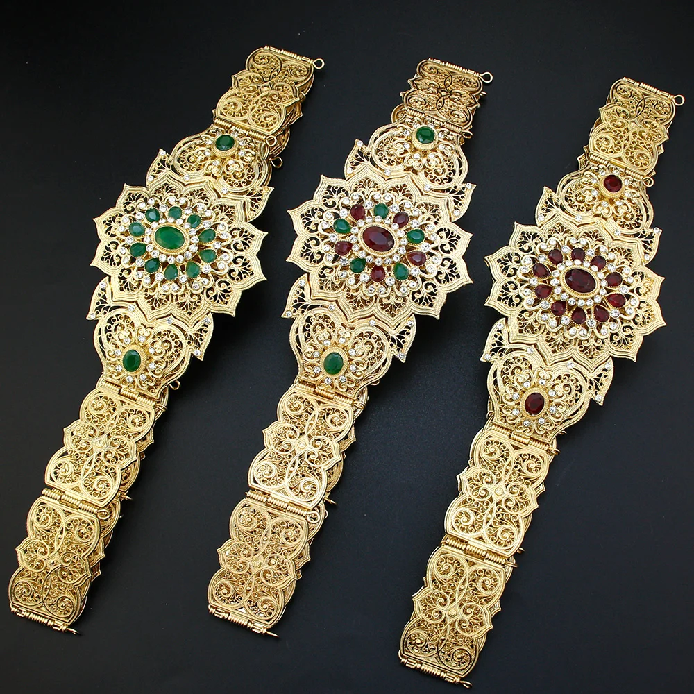 Chic Crystal Moroccan Belt Round Flower Caftan Waist Chain for Women Algeria Bride Wedding Jewelry Abaya Dess Belt