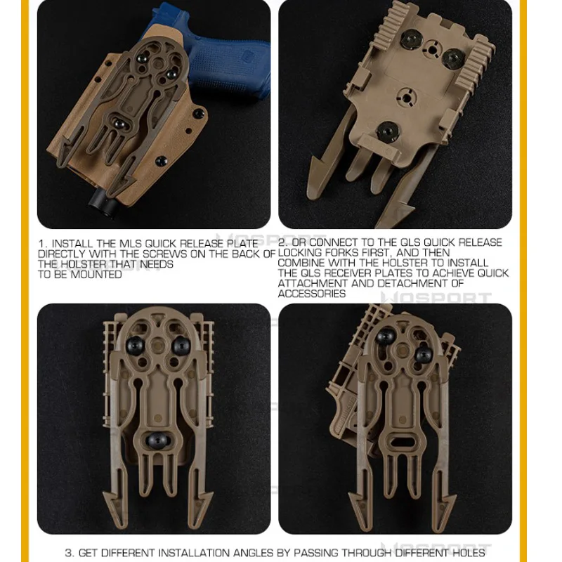 Plataforma de funda Universal táctica, caja de pistola Molle, horquilla de bloqueo, sistema de bloqueo rápido QLS 19 22, plataforma de cinturón de chaleco