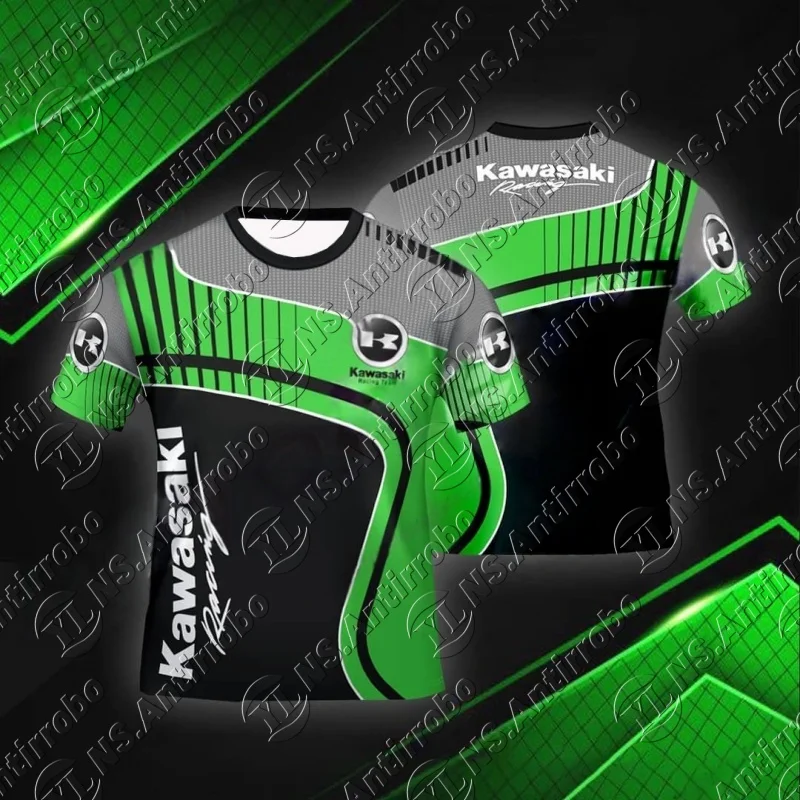 

2025 Kawasaki, новый дизайн, гоночный костюм для мужчин и женщин, большой дышащий быстросохнущий костюм для верховой езды, модная повседневная футболка для мотоцикла