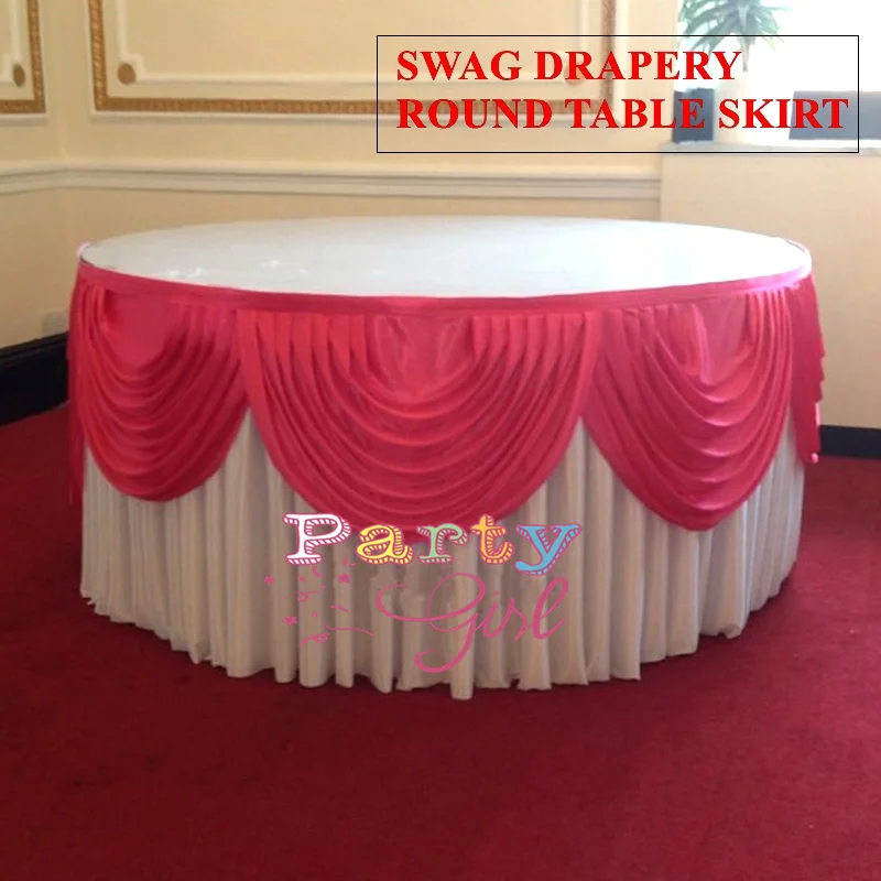 Round Ice Silk Table Skirt With Swag Drapery Banquet Wedding Tablecloth Cover Skirting For Event Hotel Decoration