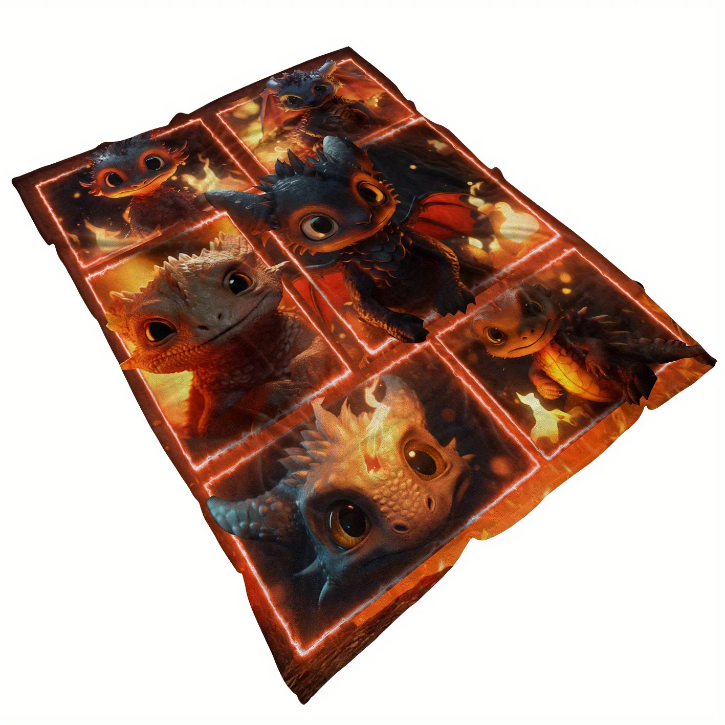 1pc Cozy Cute Cartoon Fire Dragon Puzzle Print Blanket - Lightweight Flannel Throw For Sofa Bed Livingroom Office Couch Travel C