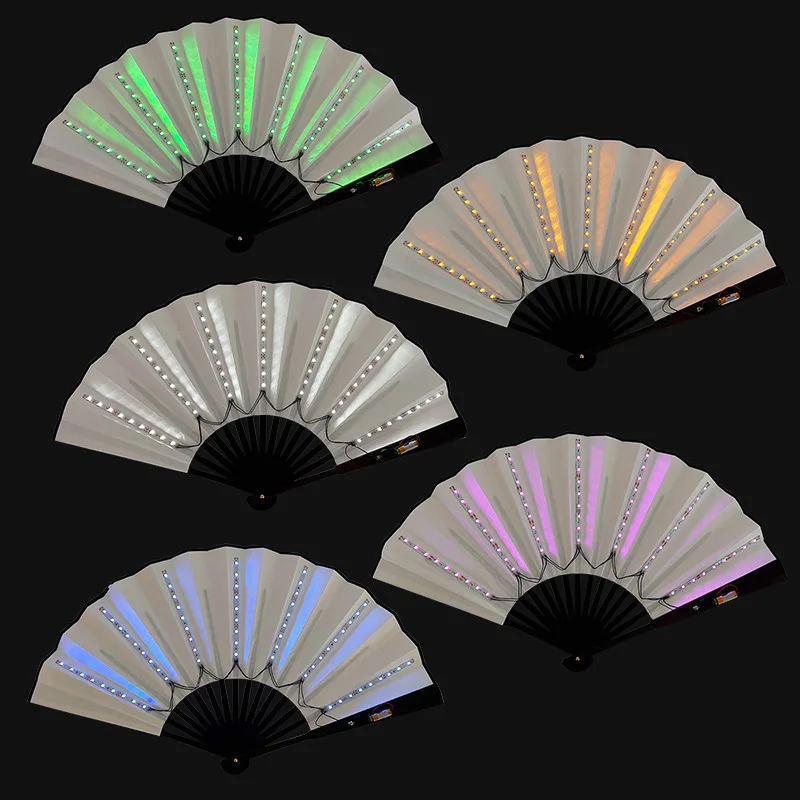 1PC LED Luminous Folding Fan Green White Blue Pink Yellow Fan Gift Dance Performance Props Bar Club Room Decoration