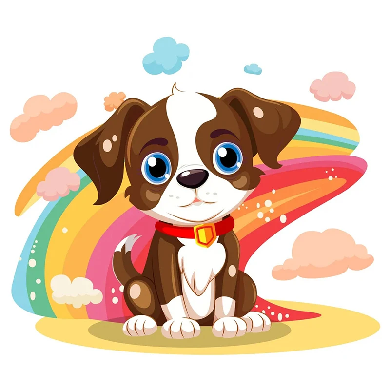 T397# Cute Cartoon Dog With Rainbow Animal Wall Sticker Kids Room Background Home Decoration Mural  Decal