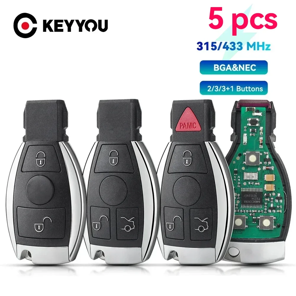 KEYYOU 5PCS For Mercedes Benz A B S E Class Support BGA & NEC Chip Fob 315Mhz 433.92MHz 2/3 Buttons Remote Car Key