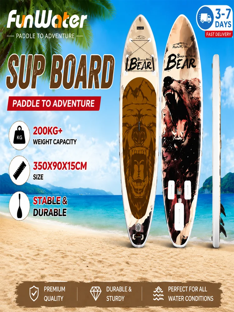 Funwater 350x90x15cm aufblasbares SUP-Board, rutschfestes Stand-Up-Paddle-Surfbrett, stabiles aufblasbares Board mit komplettem Zubehör für Wassersport im Freien