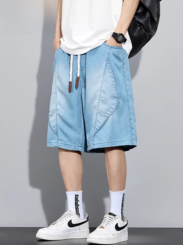 모차오 아메리칸 슬레 캐주얼 루즈 남성용 통기성 시원한 느낌 데님 5부 길이 여름 레저 바지