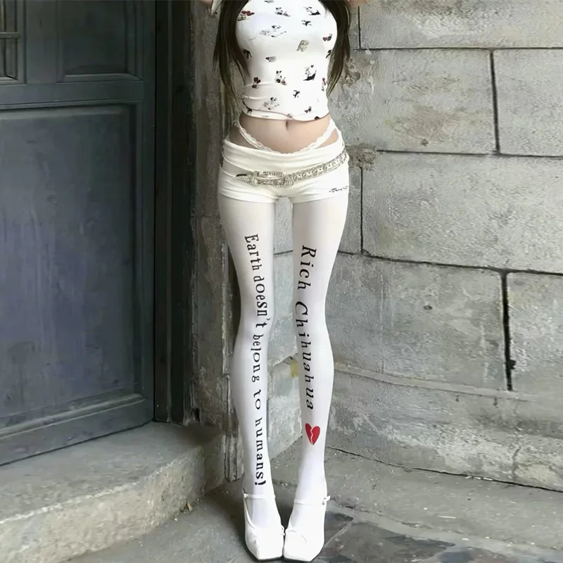 

Korean Ins Niche Design Super Cool Pantyhose Autumn New Product Printed Pantyhose Letter Sunscreen Personalized Base Stockings
