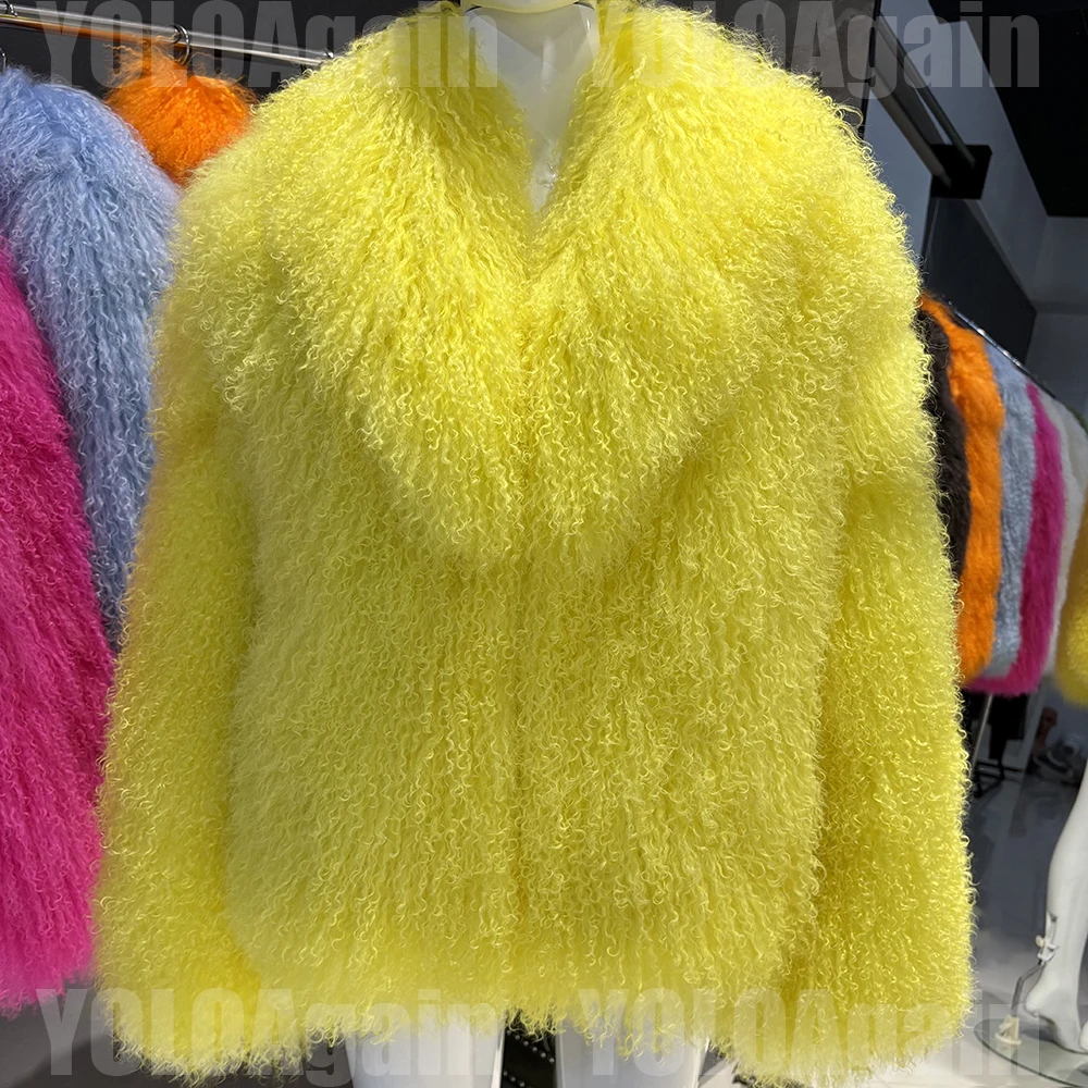 YOLOAgain 2025 Winter Warm Women's Real Mongolia Sheep Fur Jacket Plus Size 8XL Sheep Fur Coat