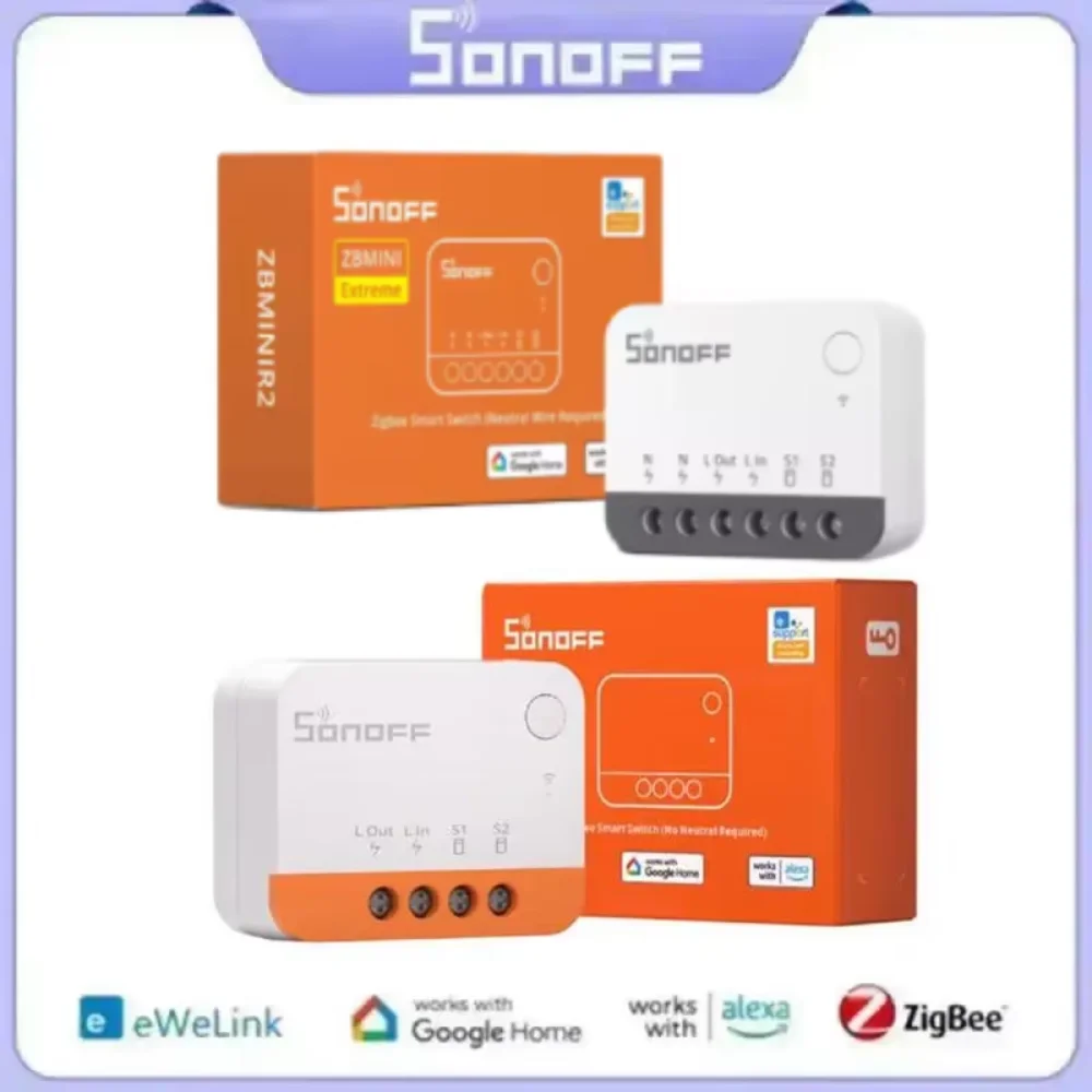 SONOFF ZBMINIL2 / ZBMINIR2 ZigBee Smart Switch No Neutral Wire Required 2 Way Switch Wireless EWeLink APP Via Alexa Google Home