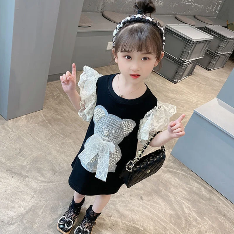 

Girl Dress Kids Skirts Spring Autumn Cotton 2022 Pearl Flower Girl Dress Party Evening Gown Beach Outdoor Children Clothing