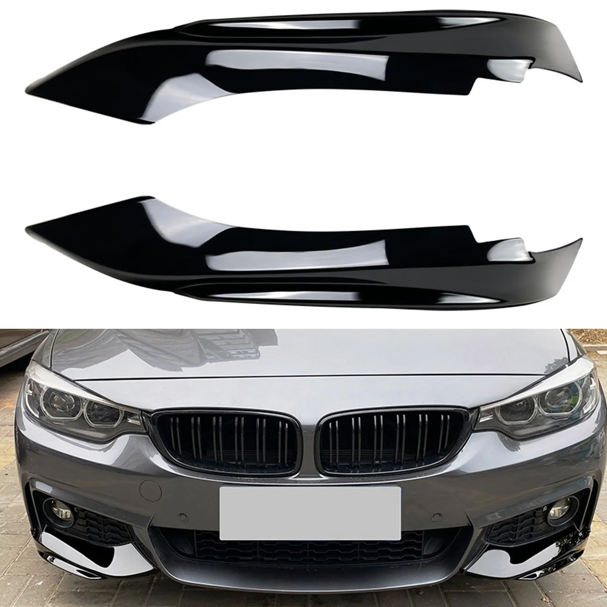 For BMW 4-Series F32 F33 F36 M-Tech 2014-2020 Front Bumper Lip Angle Diffuser Splitter Spoiler Protector Bright Black