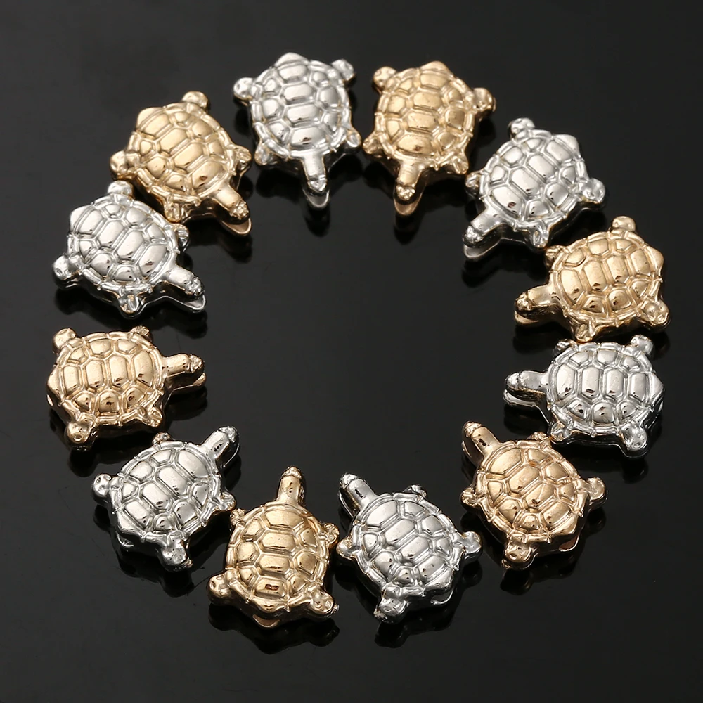 100Pcs/lot 7*10mm Lucky Turtle CCB Beads Gold Silver Color Beads for DIY Jewelry Making Necklace Finding Supplies Accessories