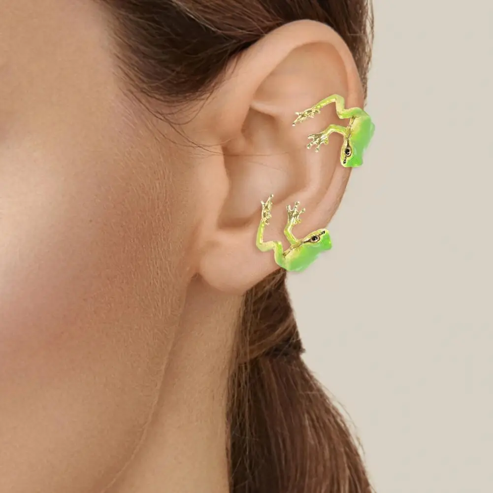 Alloy Frog Earring Tree Frog Ear Clips Realistic Shape Earrings for Party Events Wear Non-pierced Alloy Design with Ani-slip