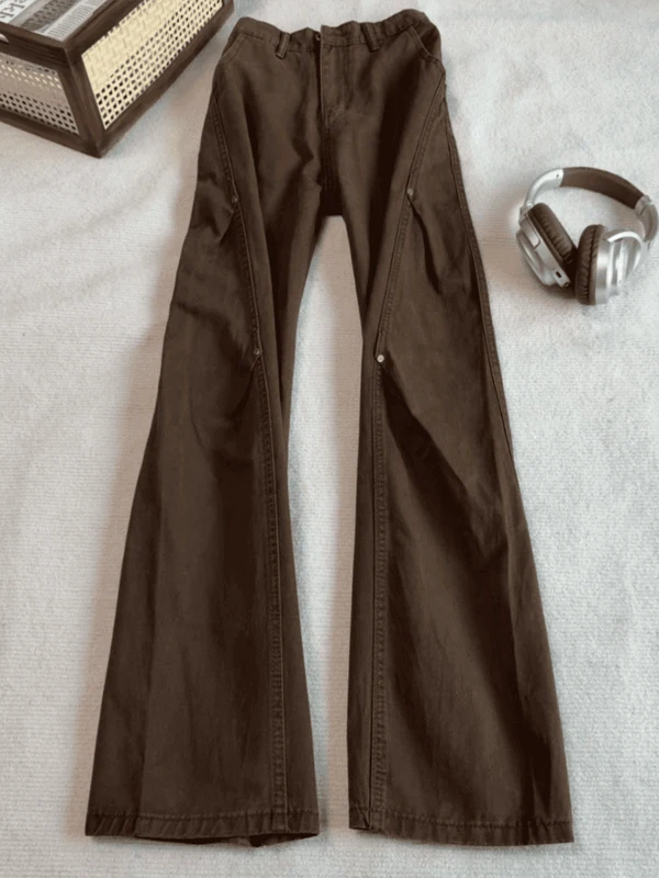 

High Waist Straight Leg Men's Jeans with Rivets Bell Bot Cotton Casual Faion Teenagers Winter Season American Sle