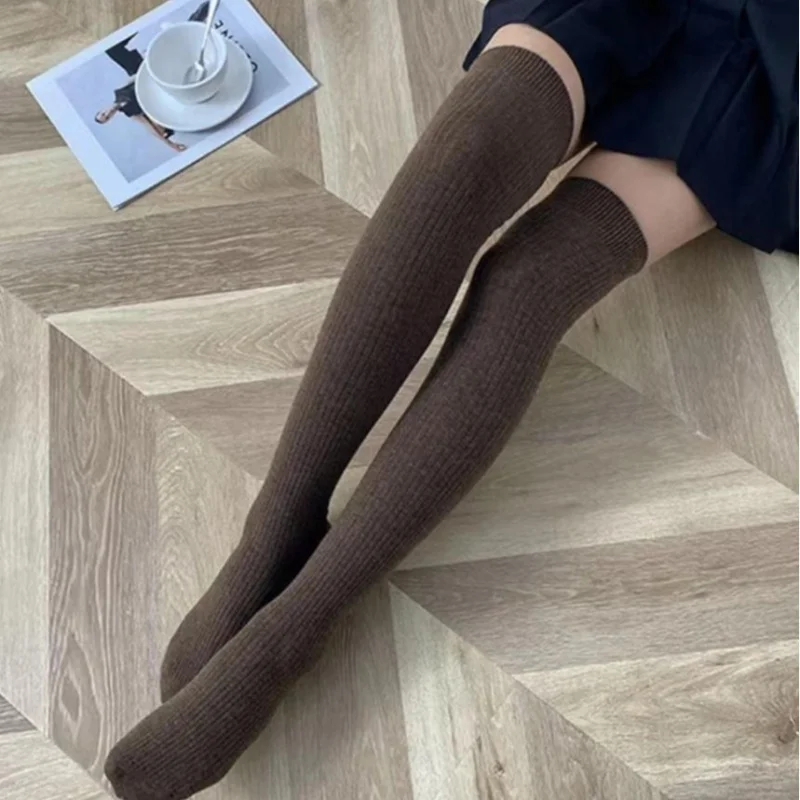 First-Line Molding Women's Wool Knitted Stockings over--Knee Warm Stockings Drawstring Leg Shaping Elastic Compression Stocki