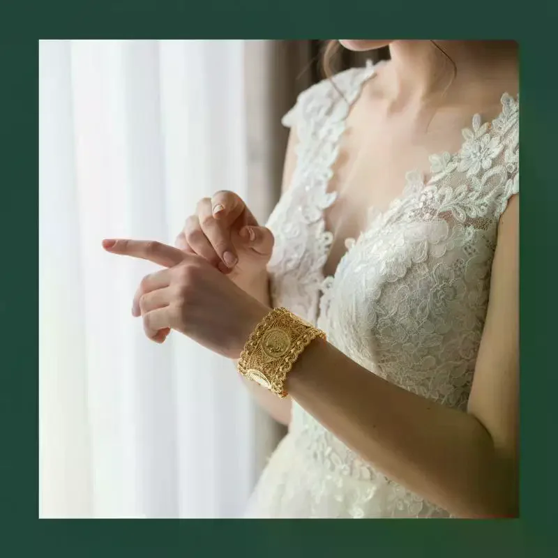 1Pcs Wrist Accessory For Wedding Dress An Algerian Bride's Bracelet Jewelry With Napoleon Graphic Coin Design Finely Carved