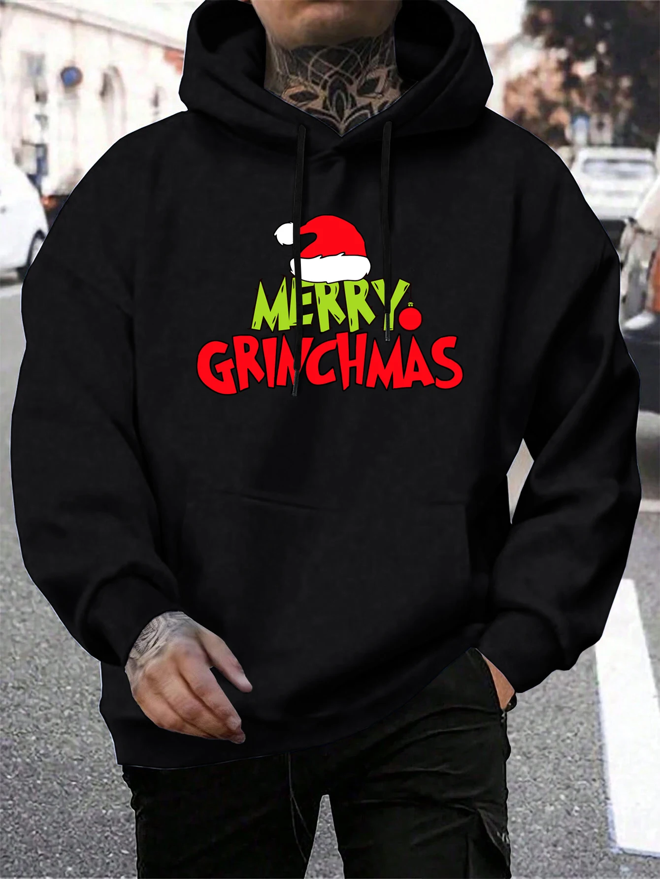 Merry Grinchmas Hoodie Man Green Haired Monsters Hoodies Warm Fleece Fur-Liner Men Hoody Casual Clothing