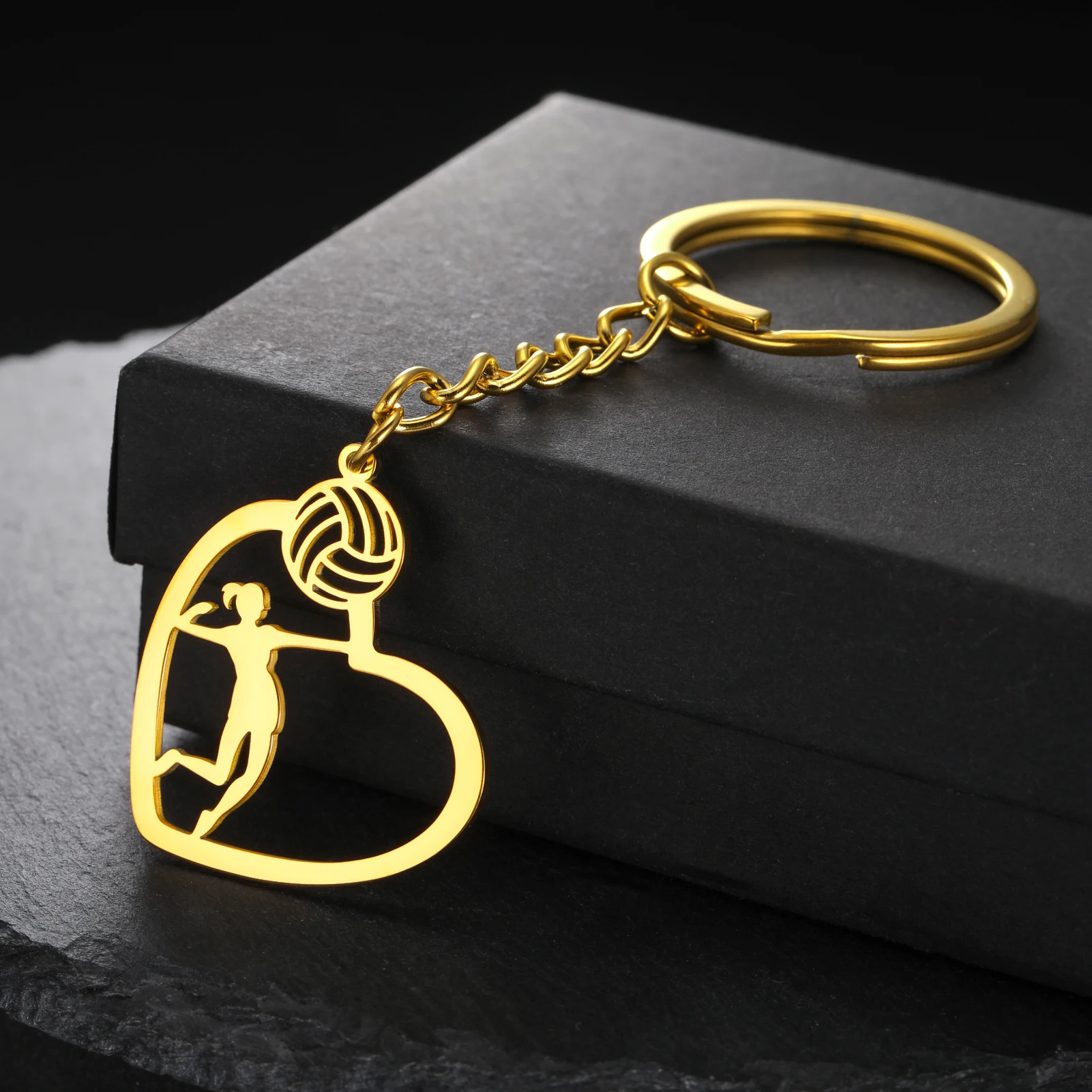 Unift سلسلة مفاتيح رياضية للكرة الطائرة للفتيات في القلب ، سلسلة مفاتيح جذابة من الفولاذ المقاوم للصدأ ، إكسسوارات حقائب فريق المدرسة #1