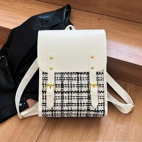 Modne luksusowe plecaki damskie ze skóry PU, czarno-białe, koreańskie torby modowe, duże plecaki punkowe do szkoły.