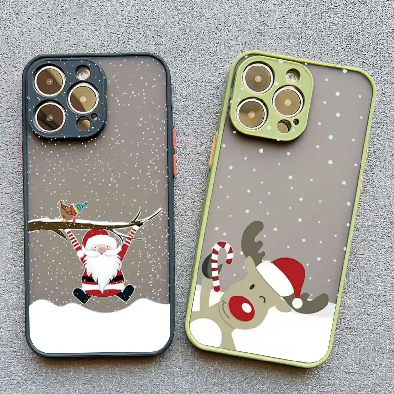 Cartoon New Year Christmas Santa Claus Phone Case For iPhone 16 15 14 7 8 Plus 13 12 11 14 15 16 Pro Max XS X XR Shockproof Case